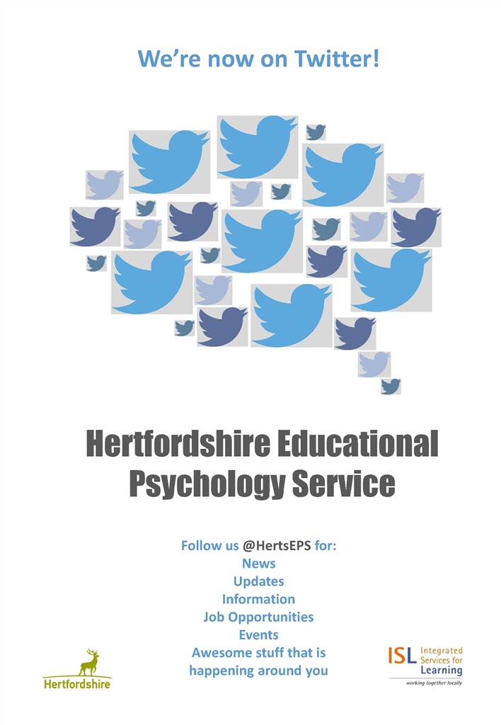 Hertfordshire Education Psychology Service leaflet announcing they are on twitter