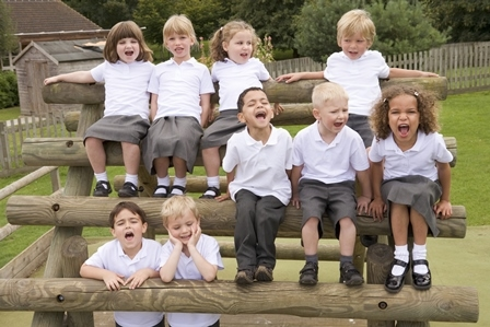 image of pre-school children on a wooden climbing frame