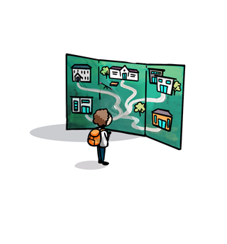 Boy looking at map of different educational settings