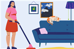 lady hoovering living room